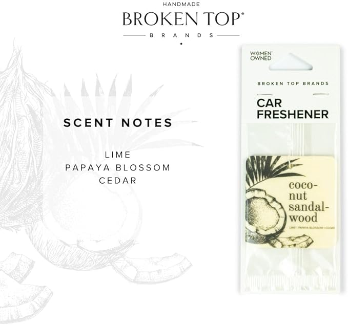 Broken Top Botanical Car Air Freshener Variety Pack, 6 Pack (2 Coconut Sandalwood, 2 Saguaro Cactus, 2 Sea Salt Surf)-Mewly Pet