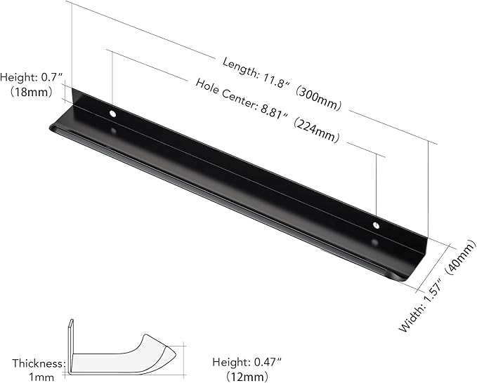 Ravinte Hardware 30 Pack Black Cabinet Handles, 11.8 Inch (300mm) Finger Edge Pulls, 8.8 Inch Hole Center, Finger Pulls for Cabinets