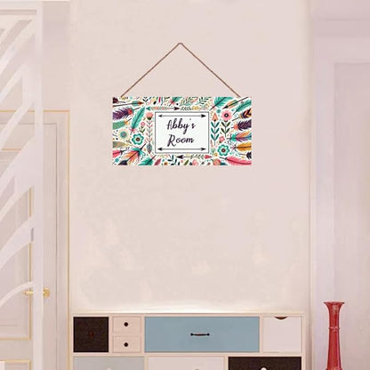 Personalized Vintage Flowers Art Décor For Kids Room Custom Name Door Wall Decor, Feather Floral Nursery Art Plate For Girls Bedroom Home Club Cabin Garage Store Bar