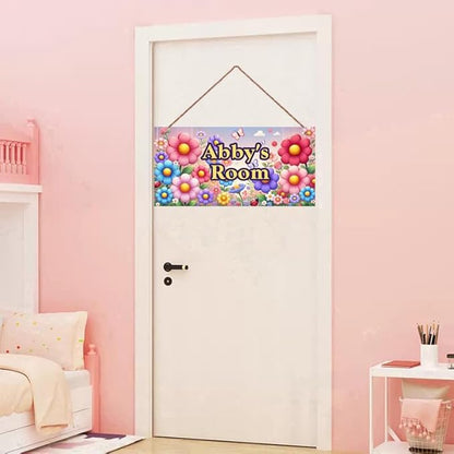 Personalized Sign Butterfly Sign Wall Art Décor For Kids Room Custom Name Door Decor, Flowers Floral Nursery Art Plate For Girls Room Boys Bedroom Garden
