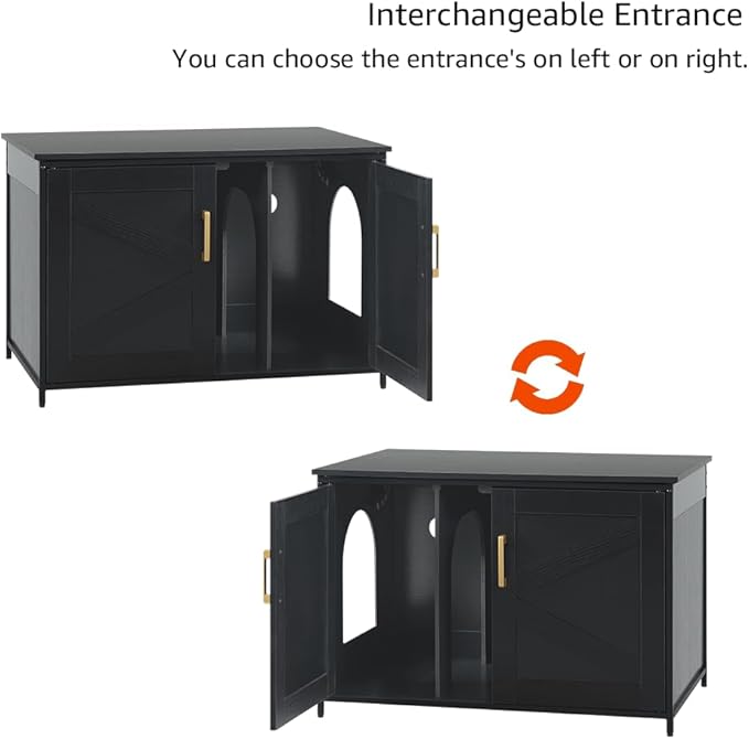 unipaws Black Top Opening Cat Litter Box Enclosure, Flip Top XL Extra Large Cat Box Furniture, Friendly to Elderly People, High Jumbo Automatic Litter Box Cover Hidden for Large Cat-Mewly Pet