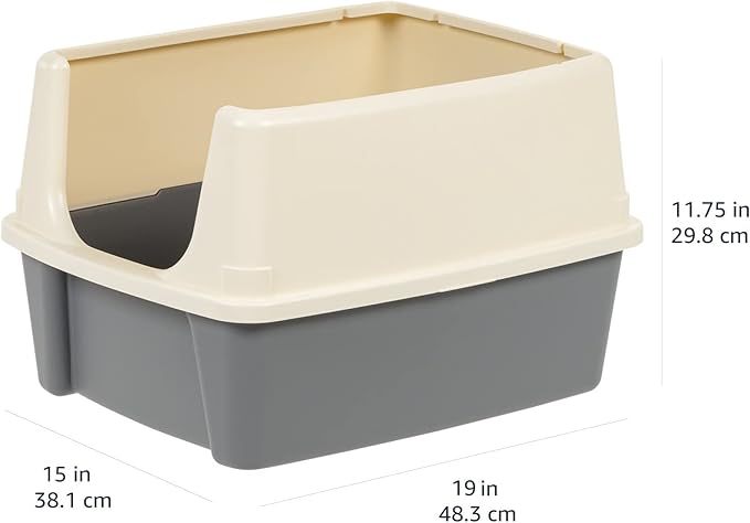 Amazon Basics Large Cat Litter Box with High Sides, Open Top, Includes Scoop, 19 x 15 x 11.75 inches, Grey/Beige-Mewly Pet