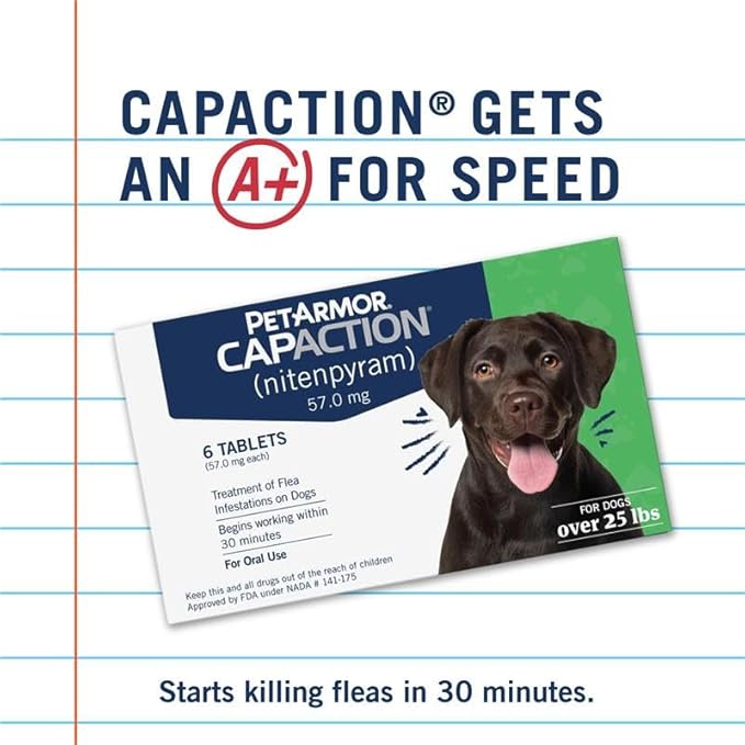 PetArmor CAPACTION (nitenpyram) Oral Flea Treatment for Dogs, Fast Acting Tablets Start Killing Fleas in 30 Minutes, Dogs Over 25 lbs, 6 Doses-Mewly Pet