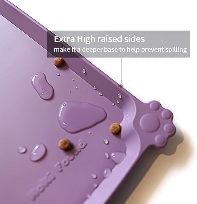 Hoki Found Silicone Pet Food Mats Tray - High-Lips Pet Dog Cat Bowl Mats - Pet Feeding Mat - Waterproof Dog Cat Food Mats -Pet Water Mats for Floors - Amethyst-Mewly Pet