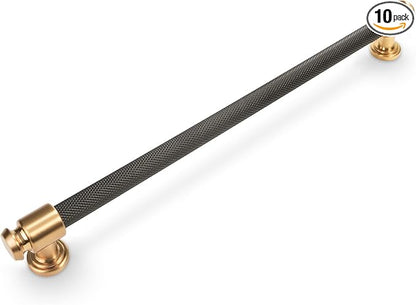 10 Pack 12-3/5 inch(320mm) Matte Black and Champagne Bronze Kitchen Cabinet Knurled Handles Cabinet Pulls Black Drawer Pulls Kitchen Cabinet Hardware Handles