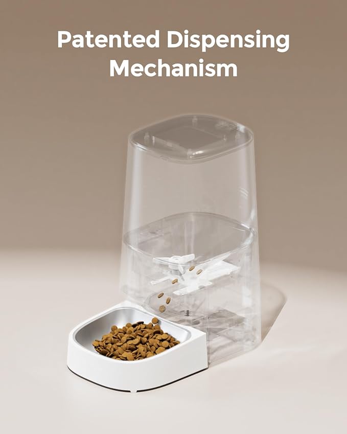 Cat Feeder Automatic - Cat Food Dispenser MeowServe S20, Auto Dog Feeder with Stainless Steel Bowl, 5L Pet Feeder with Patented Anti-Jam Port, App, Dual Lock Lid, Dual-Band WiFi & Power, White-Mewly Pet