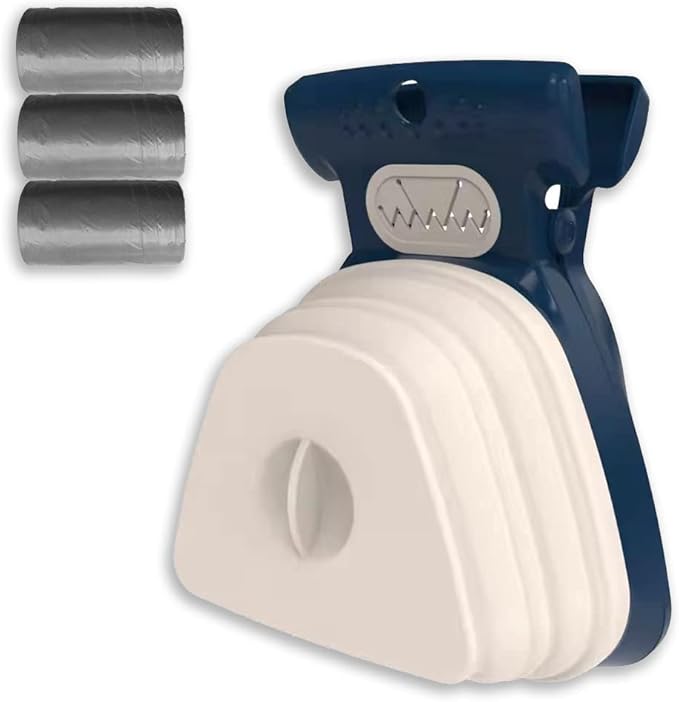 Dog Pooper Scooper, Portable Poop Scooper Handheld Size for Walking Large and Small Dogs Outside Yard or Travel Outdoors, Pup Poop Scoop with Container and 30pcs Pet Waste Bag Attachment, Blue-Mewly Pet