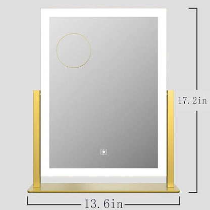 Makeup Vanity Mirror with Lights 17.2" Large LED Lighted Mirror, Hollywood Make Up Mirror with Lighting, Smart Touch,Detachable 5X Magnification 360° Rotation, (Gold,Gift Box)