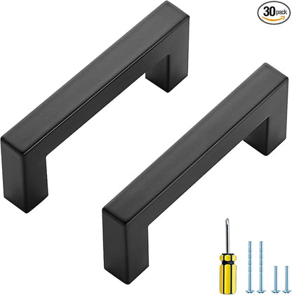 Ravinte 30 Pack Black Cabinet Pulls 3 Inch Square Kitchen Cabinet Handles Matte Black Kitchen Hardware for Drawer Pulls Drawer Handles Come with Screwdriver