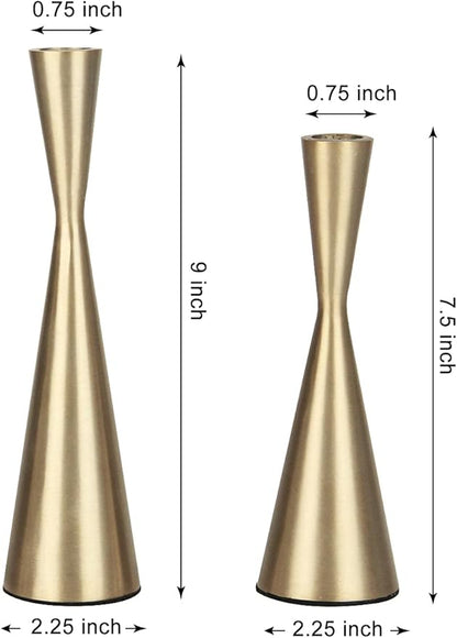 Vixdonos Brass Gold Metal Candle Holders Taper Candlestick Holders Set of 2 Table Decorative Candle Stand for Wedding, Dinning, Party,Home Decor (Gold)