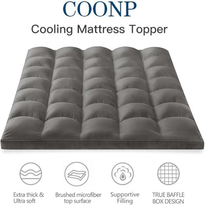 COONP Full Mattress Topper, Extra Thick Pillowtop, Cooling Plush Mattress Pad Cover Bed Topper Protector with 8-21 Inch Deep Pocket (Grey, Full)