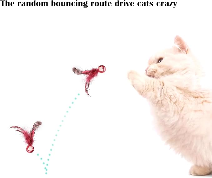 Cat Toy Balls, 5 PCS Colorful Feather Bouncy Balls for Cats No Noise Interactive Kitten Toys Cat Exercise Ball, Safe for Your Kitty (C)-Mewly Pet