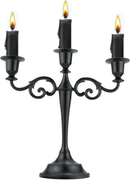 3 Metal Candelabra – Candlesticks Holder for Formal Events, Wedding, Church, Holiday Décor, Halloween – Taper Candle Holder Stand Centerpiece Elegant Decoration Piece for Table,Pure Black