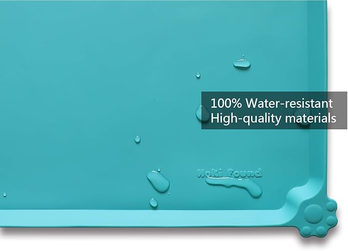Hoki Found Silicone Non Slip Pet Feeding Mats - Dog Cat Bowl Placemats - Waterproof Food Mats for Floors - Teal-Mewly Pet