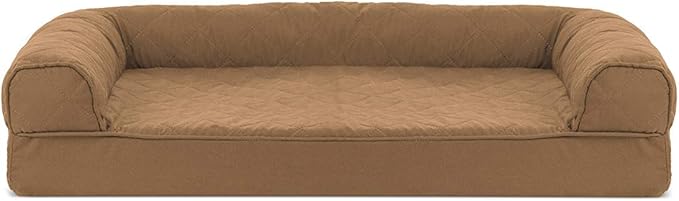 Furhaven Orthopedic Dog Bed for Medium/Small Dogs w/ Removable Bolsters & Washable Cover, For Dogs Up to 35 lbs - Quilted Sofa - Toasted Brown, Medium-Mewly Pet