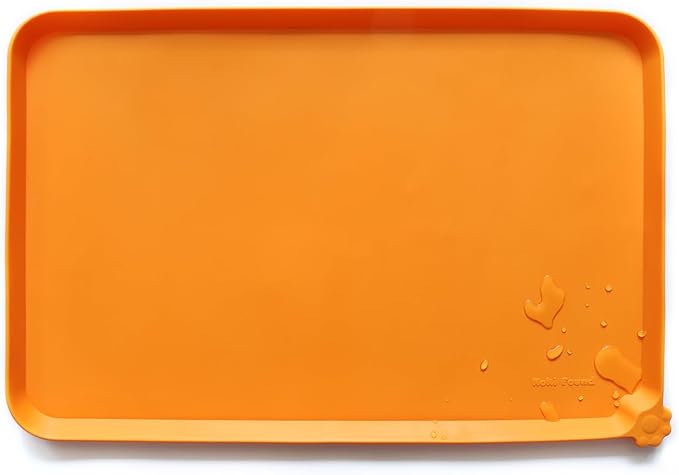 Hoki Found Silicone Non Slip Pet Feeding Mats - Bowl Placemat - Waterproof Dog Cat Food Mats - Orange-Mewly Pet