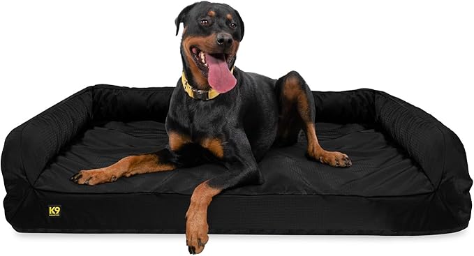 K9 Ballistics Tough Bolster Orthopedic Sofa Dog Bed with Removable Washable Cover - Durable, Water Resistant with Nonskid Bottom - X-Large, Taupe Premium Finish-Mewly Pet