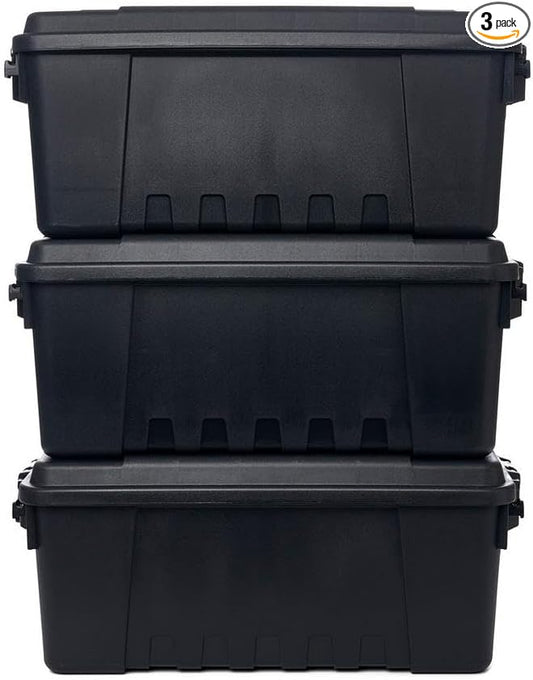 Plano Sportsman's Trunk, Medium 3 Pack, Black, Lockable Storage Box, Medium Storage Bins for Indoor and Outdoor Spaces, Easy to Carry, Secure and Transport, Airline Friendly