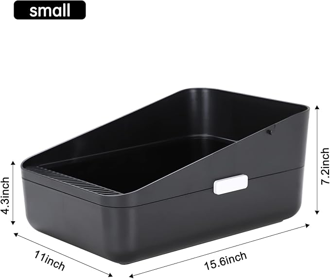Sfozstra Open Litter Box, High Side Sifting, Secure and Odor Control, Removable, Easy to Clean for Cats Up to 8 Pounds (Black Small)-Mewly Pet