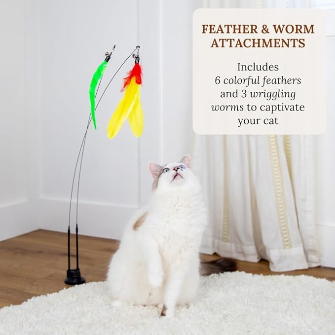 Suction Cup Cat Toys for Indoor Cats Interactive Suction Cup Cat Wand Toy Feather Teaser for Indoor Cats & Kittens Multi Surface Base for Hands Free Play-Mewly Pet