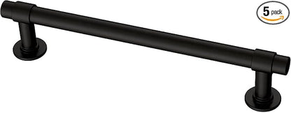 Franklin Brass - Francisco Matte Black Cabinet Handles 5 Inch (5") Hole Center Pulls | Easy Install, Durable Hardware for Kitchen Cabinet Door, Drawers, Dresser Pull, Furniture (5 Pack)
