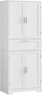 Iwell Tall Storage Cabinet with Adjustable Shelf & 1 Large Drawer, Pantry Cabinet with 4 Doors, Bathroom Cabinets, Kitchen Cabinets for Dining Room, Living Room, Home Office, White