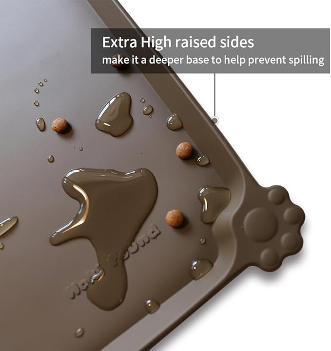 Hoki Found Silicone Pet Food Mats Tray - Non Slip Pet Dog Cat Bowl Mats Placemat - Dog Pet Cat Feeding Mat - Waterproof Dog Cat Food Mats -Pet Water Mats for Carpet - Coffee-Mewly Pet