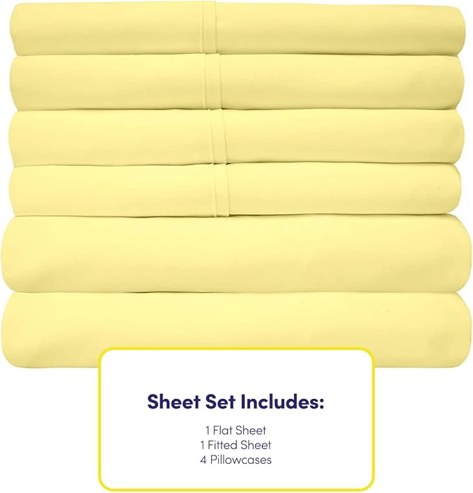 RV Queen Sheets Pale Yellow - 6 Piece 1500 Supreme Collection Fine Brushed Microfiber Deep Pocket Queen Sheet Set Bedding - 2 Extra Pillow Cases, Great Value, RV Short Queen, Pale Yellow