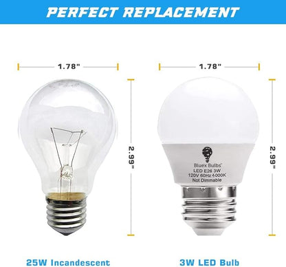 Bluex Bulbs 8 Pack BlueX 3W G14 LED Light Bulb 4000K Cool White - 25W Equivalent - E26 Base 120V - Small Night Light Bulbs for Bedroom, Ceiling Fan, Table Lamp, Kitchen, Pendant Fixtures, Dinning Room