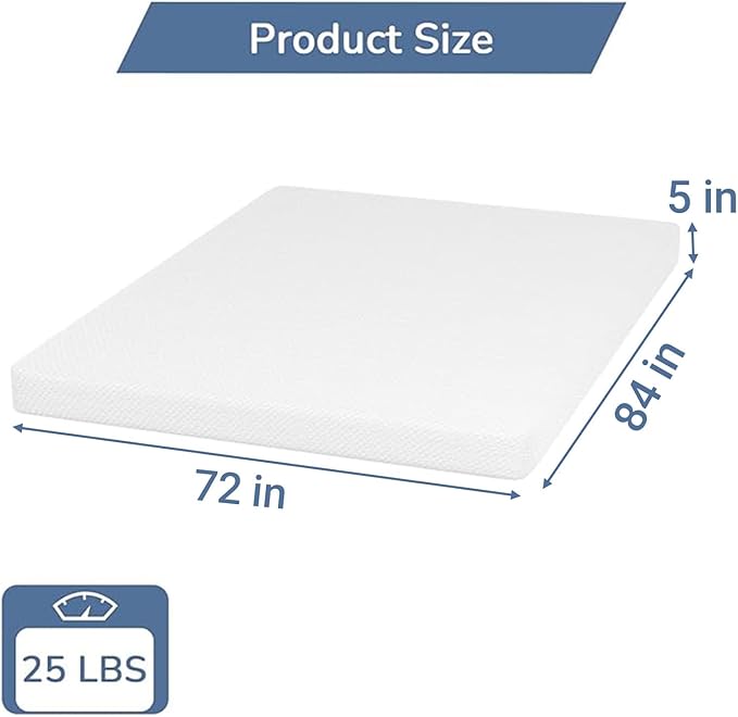 PayLessHere 5 inch Memory Foam Mattress Cooling Gel Green Tea Infused Mattress,Fiberglass Free,CertiPUR-US Certified,Cooler Sleep Supportive & Pressure Relief,White California King