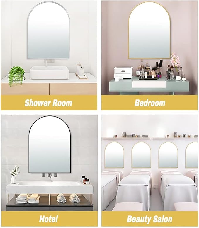 24x36 Arch Mirror Square Full Length Wall Mounted Hanging or Against Wall Metal Frame Dressing Make-up Mirrors for Entryway Bedroom Bathroom Living Room 24 36 inch Silver