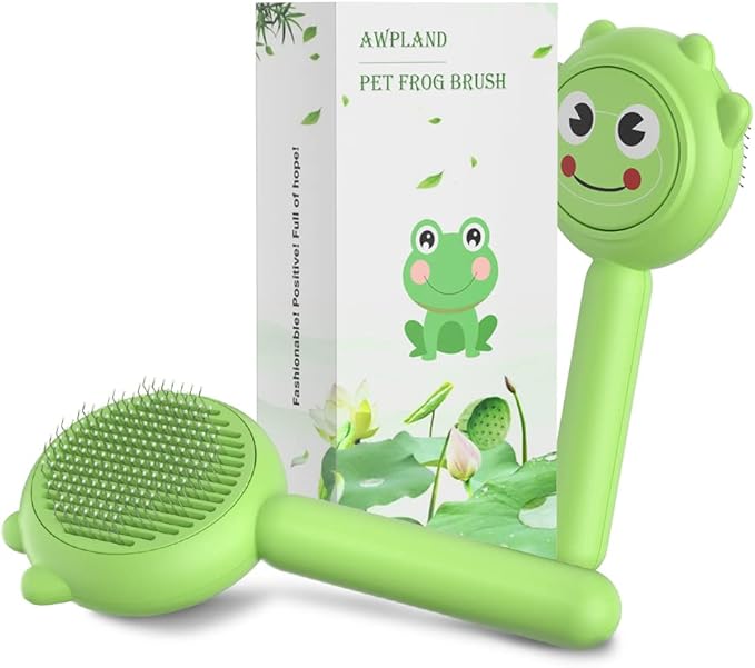Dog Brush for Short or Long Haired Dogs, Frog Shape Dog Brush with Release Button, Dog Hair Brush Dog Grooming Deshedding Brush for Dog Kitten Rabbit Massage Removes Loose Fur-Mewly Pet