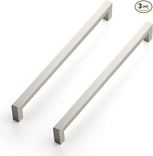 Ravinte 3 Pack 10 Inch Square Cabinet Handles - Satin Nickel & Brushed Nickel Drawer Pulls - Kitchen Cabinet Hardware