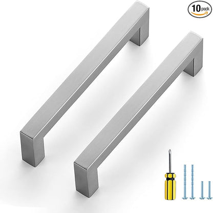 Ravinte 10 Pack Brushed Nickel Kitchen Cabinet Handles 5 Inch Cabinet Pulls Square Kitchen Hardware for Cabinet Drawer Pulls Drawer Handles Come with Screwdriver