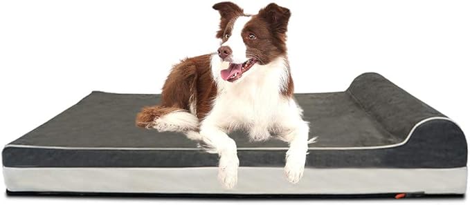 Laifug Orthopedic Memory Foam Extra Large Dog Bed with Pillow and Durable Water Proof Liner & Removable Washable Cover & Smart Design (Large (46"x28"x8"), Grey)-Mewly Pet