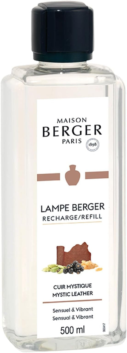 Maison Berger - Mystic Leather - Lampe Berger Fragrance Refill Oil for Home Diffusers - Luxury Air Freshener with Blackberries, Rose & Leather Notes - 16.9 Fl Oz (500ml)