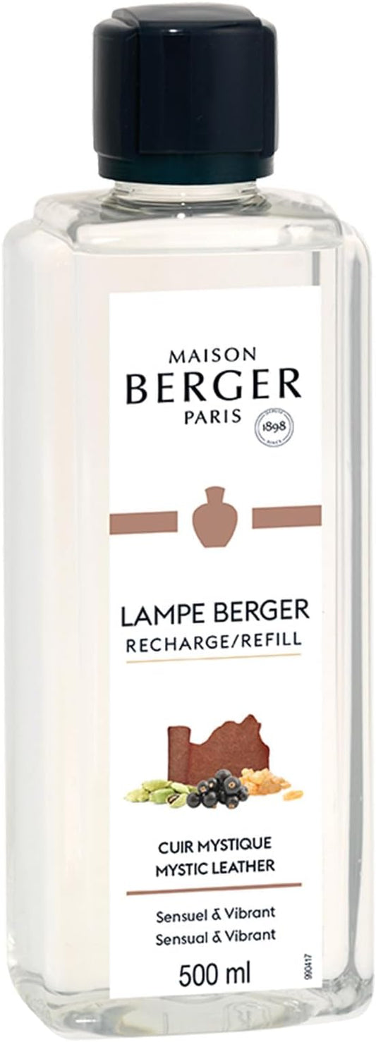 Maison Berger - Mystic Leather - Lampe Berger Fragrance Refill Oil for Home Diffusers - Luxury Air Freshener with Blackberries, Rose & Leather Notes - 16.9 Fl Oz (500ml)