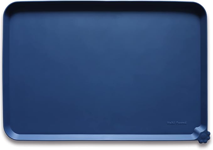 Hoki Found XX-Large Silicone Pet Food Mats - Non-Slip Dog & Cat Bowl Placemats - Waterproof Feeding Mats - Ink Indigo-Mewly Pet