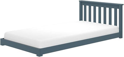 Max & Lily Classic Twin Floor Bed, 79.75 Inches, Solid Wood Low Bed Frame for Kids, Modern Floor Bed for Bedroom, Blue