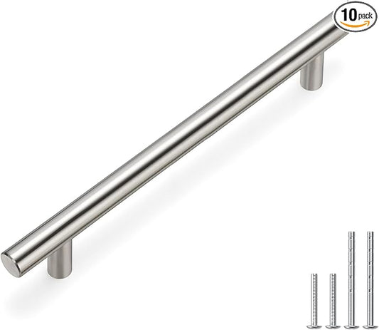 homdiy (10 Pack) Drawer Pulls Brushed Nickel Cabinet Pulls HD201SN Cabinet Hardware Euro Style Drawer Handles 6-1/4in Hole Centers Kitchen Cabinet Handles Cupboard Handles