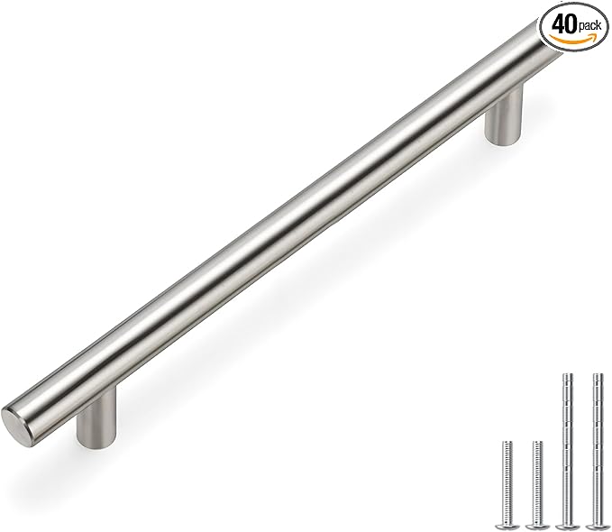 homdiy Brushed Nickel Cabinet Handles Kitchen Pulls Stainlees Steel 6-1/4inch(160mm) Hole Centers - Europe Bedroom Drawer Dresser Cabinet pulls 40Pack