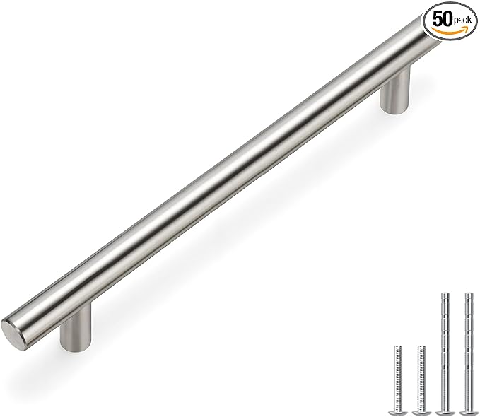 homdiy 50Pack 6-1/4in Hole Centers Zinc Alloy Kitchen Cabinet Handle - HD201SN Drawer Pulls Mordern Cabinet Handles for Bathroom Wardrobe Cabinet Hardware