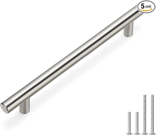 homdiy (5 Pack) Drawer Pulls Brushed Nickel Cabinet Pulls HD201SN Cabinet Hardware Euro Style Drawer Handles 6-1/4in Hole Centers Kitchen Cabinet Handles Cupboard Handles