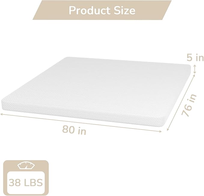 PayLessHere 5 Inch Memory Foam Mattress Cooling Gel Green Tea Infused Mattress,Medium Firm Mattresses Fiberglass Free/CertiPUR-US Certified/Bed-in-a-Box/Pressure Relieving King Size,White