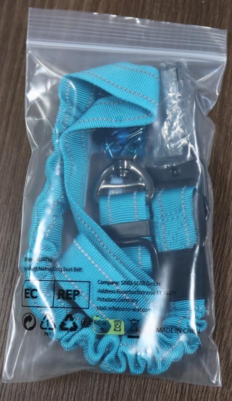AUBELL Dog Seat Belt for Car,Updated 3-in-1 Adjustable Reflective Bungee Heavy Duty Dog Car Harness Tether with Clip Hook Latch & Buckle,Swivel Zinc Alloy Carabiner,Blue-Mewly Pet