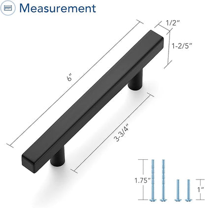 Ravinte Black Cabinet Handles 25 Pack 3-3/4 inch Matte Black Square Cabinet Pulls Kitchen Hardware 6 inch Overall Length Kitchen Drawer Pulls