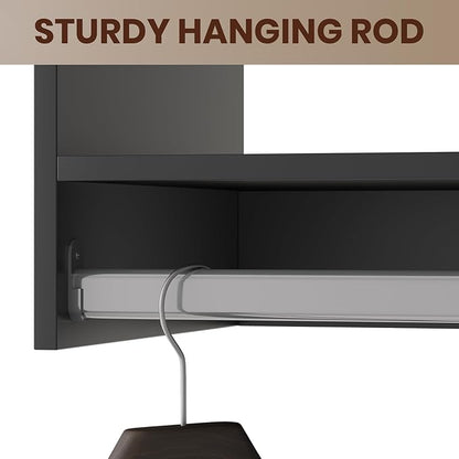 ROOMTEC 19.5" Tall Hanging Closet Unit, Modular Closet System with Hanging Rod, Wardrobe Organizer for Bedroom or Walk-in Closet, Wall Mounted, Customizable Clothes Storage Unit, Black