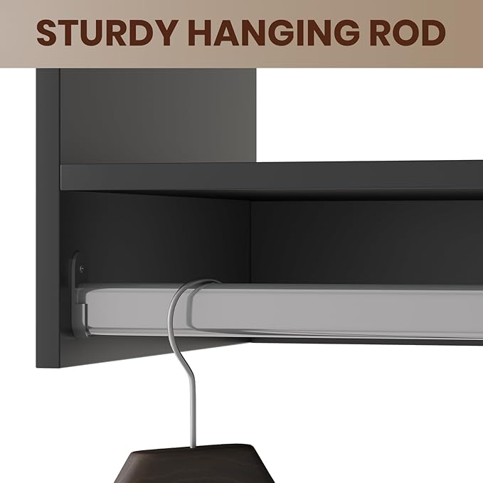 ROOMTEC 31.5" Medium Hanging Closet Unit, Modular Closet System with Hanging Rod, Wardrobe Organizer for Bedroom or Walk-in Closet, Wall Mounted, Customizable Clothes Storage Unit, Black
