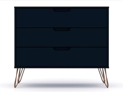 Manhattan Comfort Rockefeller 3 Drawer Dresser for Bedroom Storage, Closet, Living Room, Entryway, TV Stand for Screens up to 32 Inches, Anti-Tip Kit Included, Set of 1, Midnight Blue