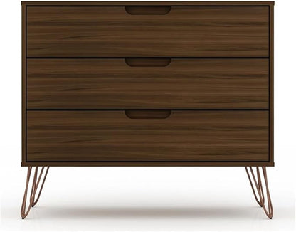 Manhattan Comfort Rockefeller 3 Drawer Dresser for Bedroom Storage, Nursery, Closet, Living Room, Entryway, TV Stand for Screens up to 32 Inches, Anti-Tip Kit Included, Set of 1, Brown
